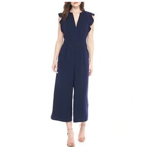 Vince Camuto Navy Ruffle Sleeve Wide Leg Jumpsuit Sz 2 Elegant Cocktail